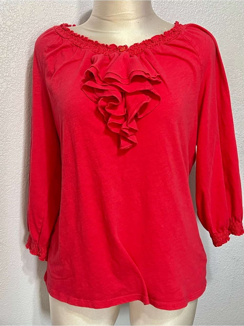Ralph Lauren Red Ruffle-Front Long Sleeve Top